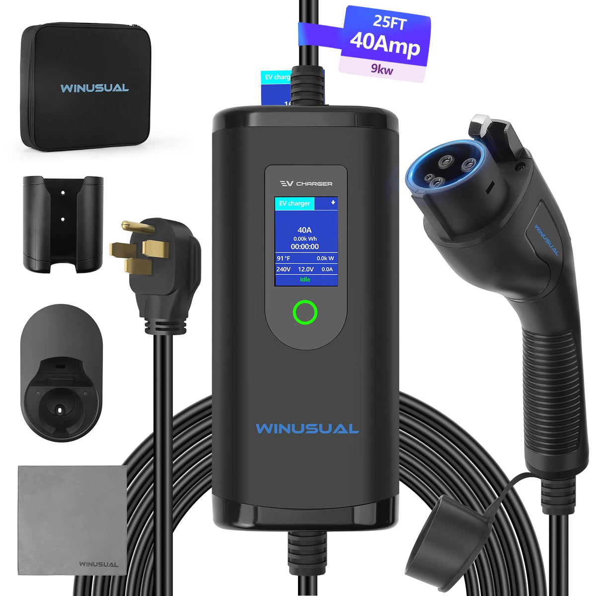 WINUSUAL portable Level 2 EV charger for home or travel charging