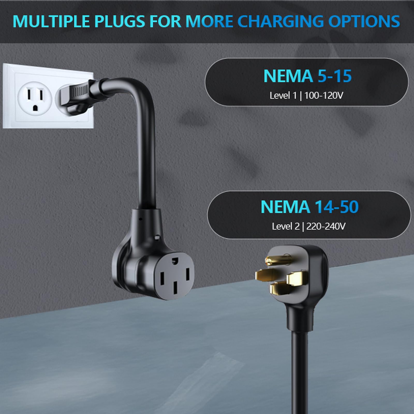 Tesla adapter connected to WINUSUAL J1772 charger for wider vehicle compatibility