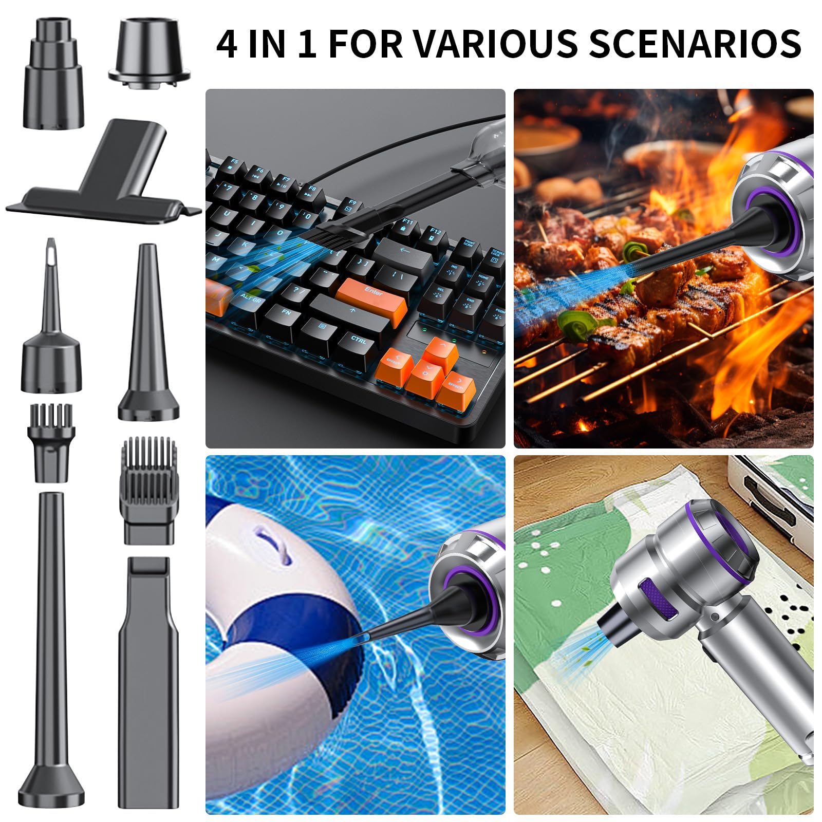 WINWEND includes nine accessories for varied cleaning tasks.