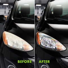 Wipe New headlight restore close-up shows oxidation removal and renewed lens glow.