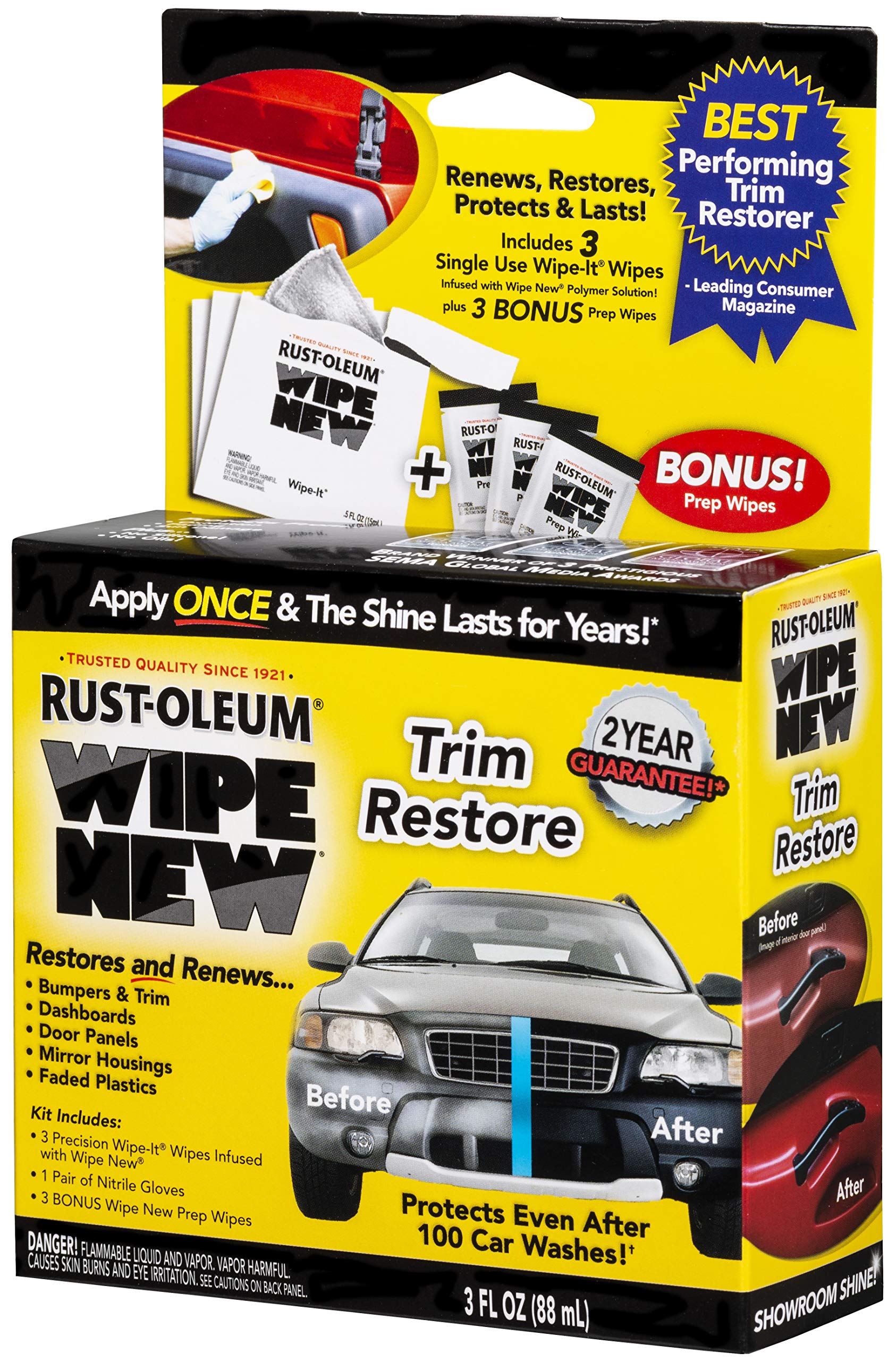 Rust-Oleum Wipe New Trim bottle application restores faded trim with a protective finish
