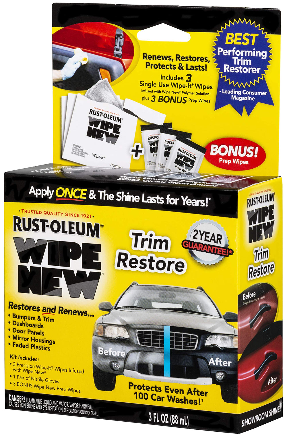Rust-Oleum Wipe New Trim bottle application restores faded trim with a protective finish