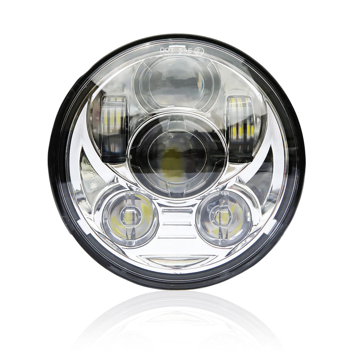 Wisamic 5-3/4 inch LED headlight front view enhances road visibility for Harley riders.