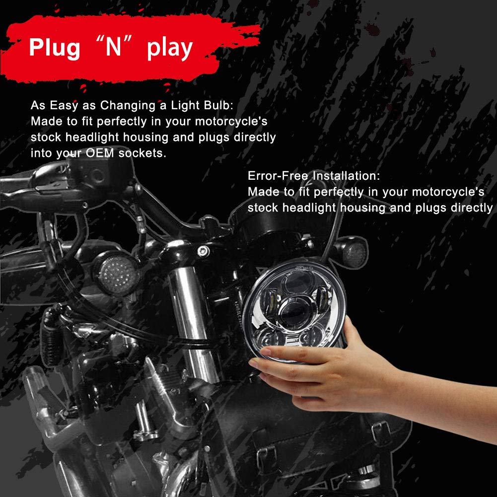 Wisamic 575 LED headlight installed on a Harley-Davidson style bike.