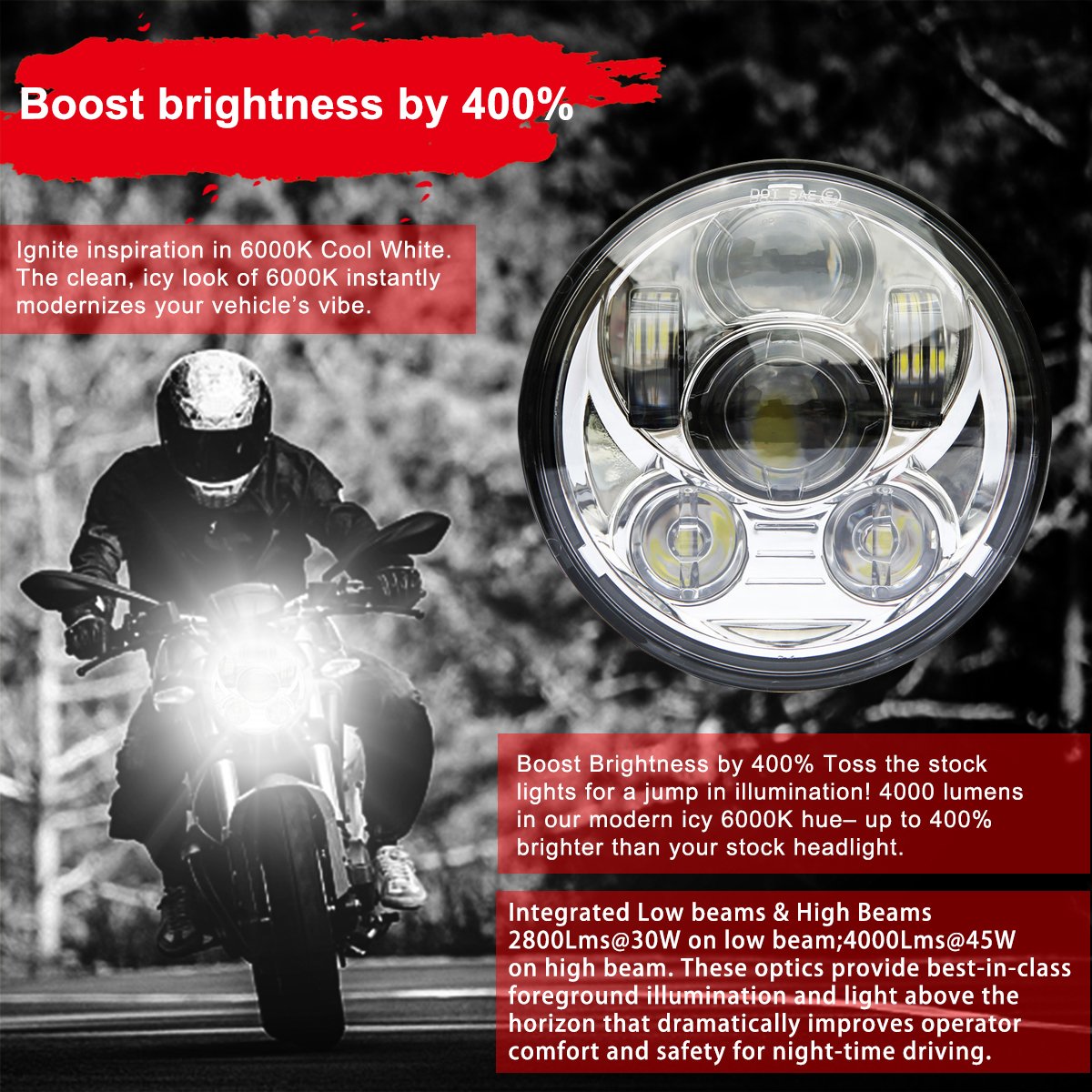 Wisamic 575 LED headlight lens close-up shows an advanced projector for crisper beams.