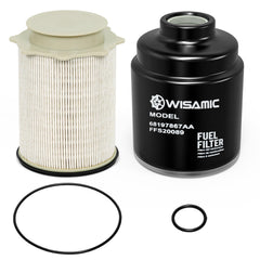 Wisamic 6.7L Cummins fuel filter set in Ram engine bay for clean fuel