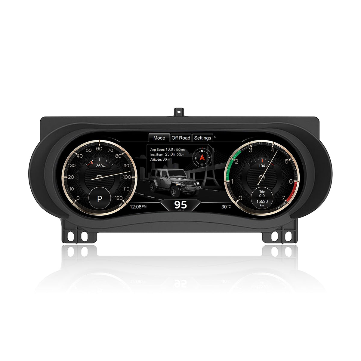 Wislinkvisontek Jeep Wrangler 12.3-inch HD screen enhances dashboard visibility.