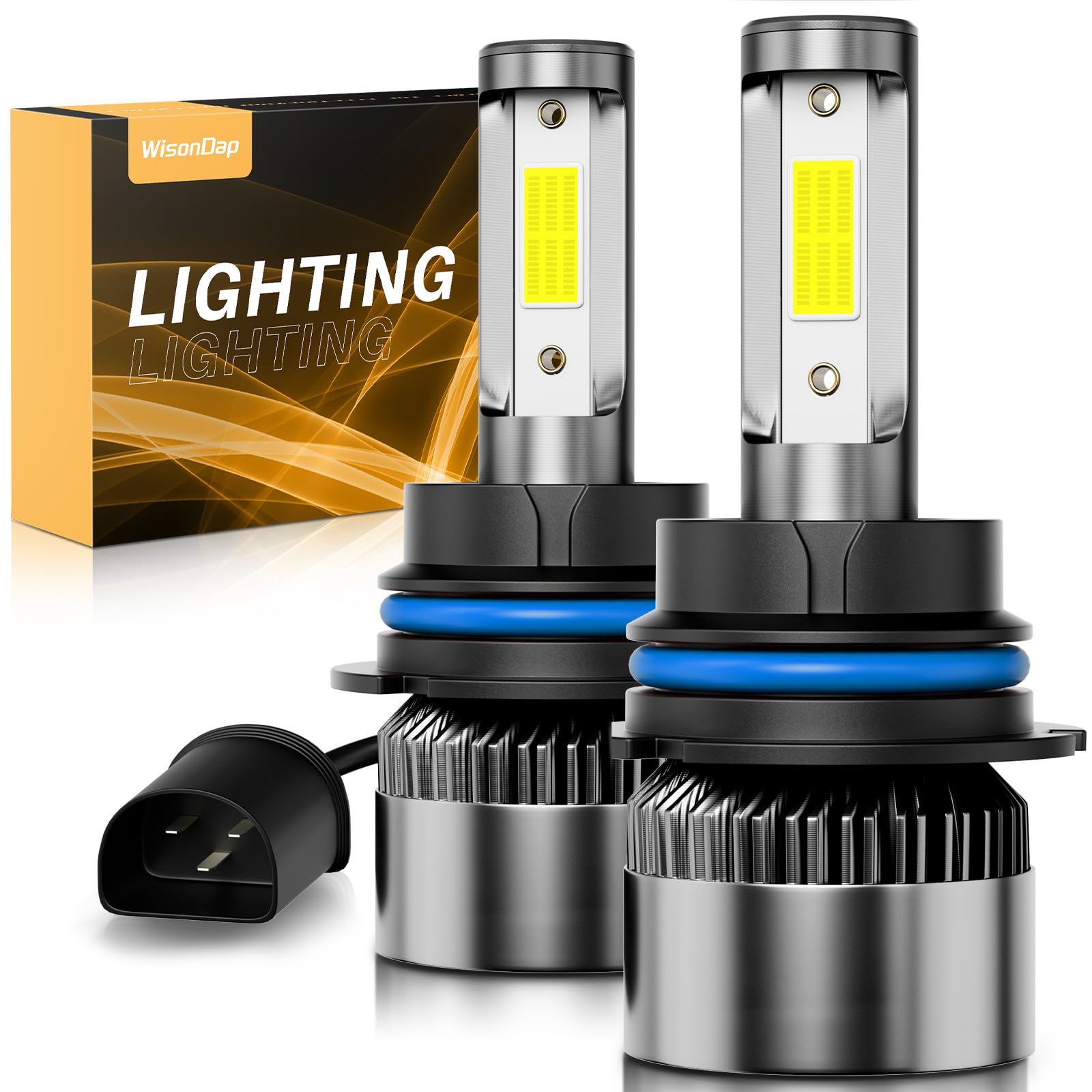 Wisondap 9006 HB1 6500K cool white bulb close-up for bright interior lighting