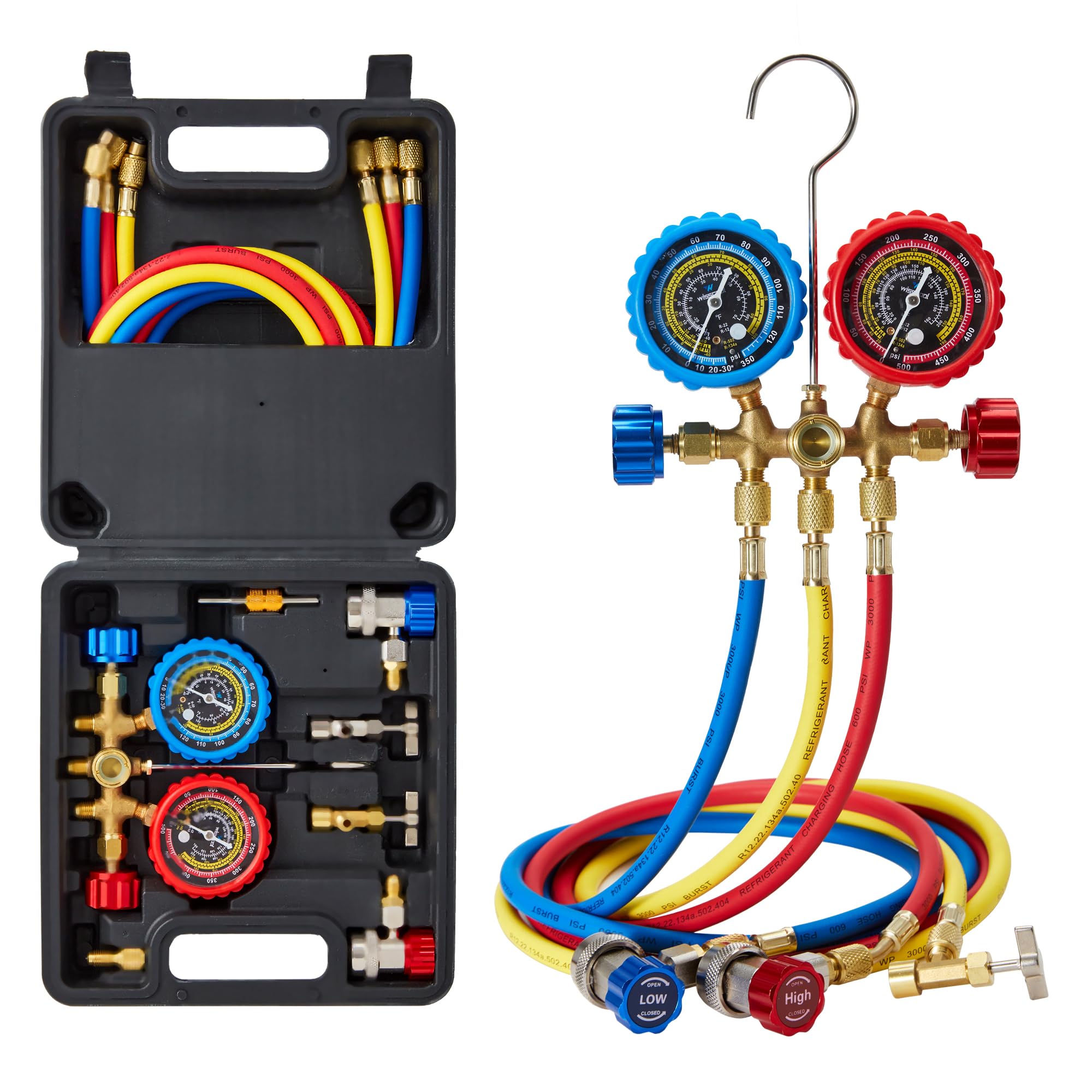 Wisscool AC gauges manifold body for precise refrigerant readings.