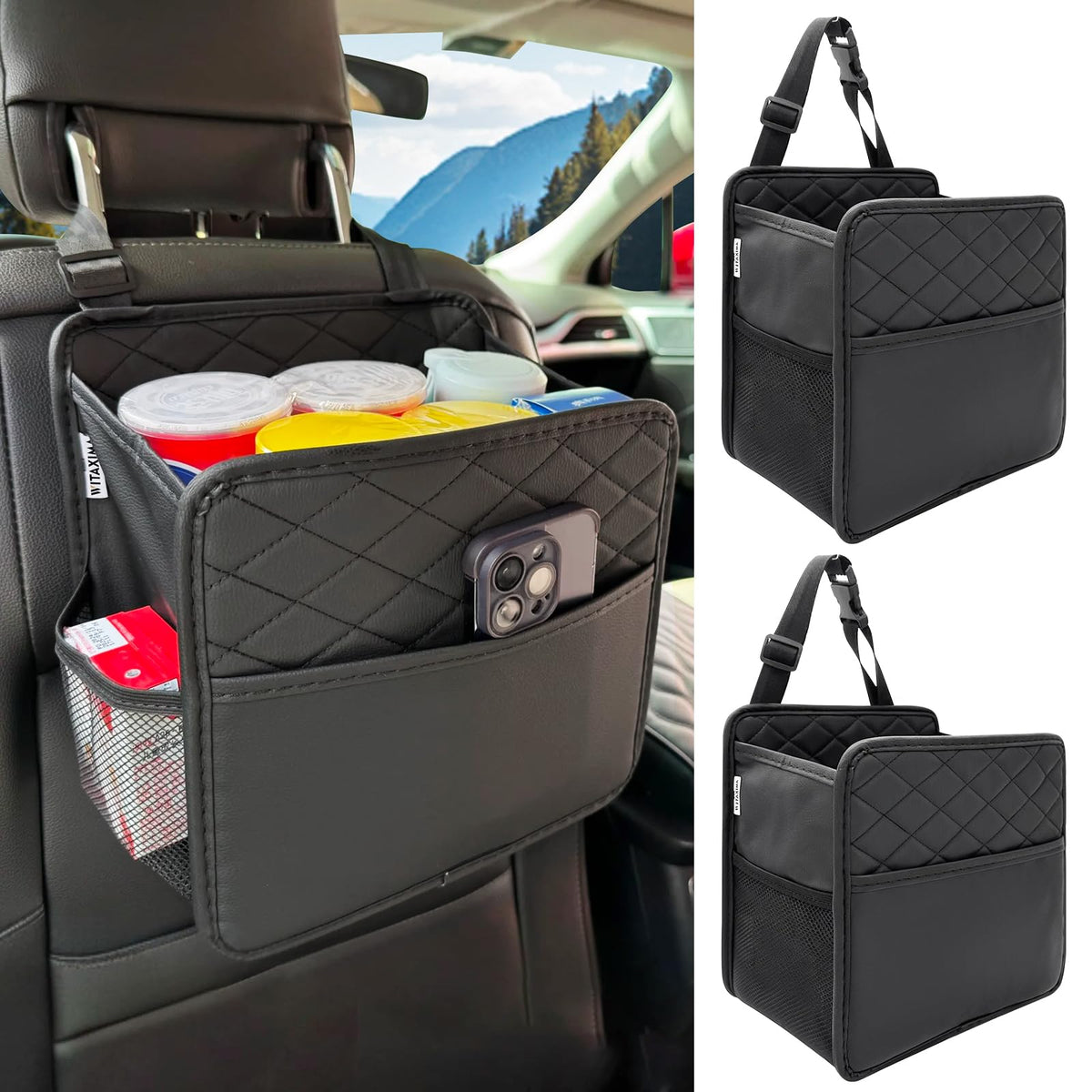 Witaxima two-pack backseat organizer with pockets showing clutter-free storage