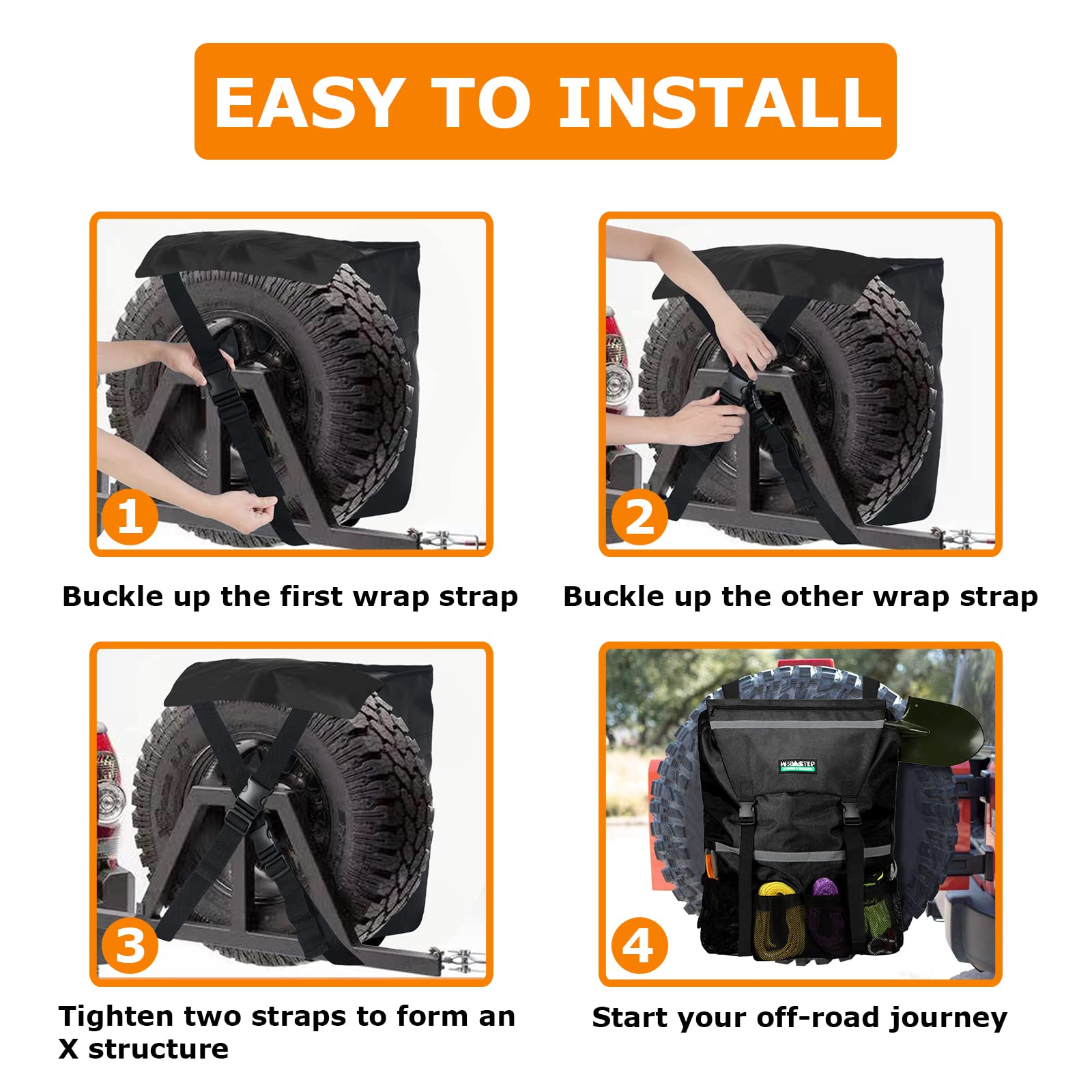 WITSTEP trash bag installed securely with straps on a spare tire