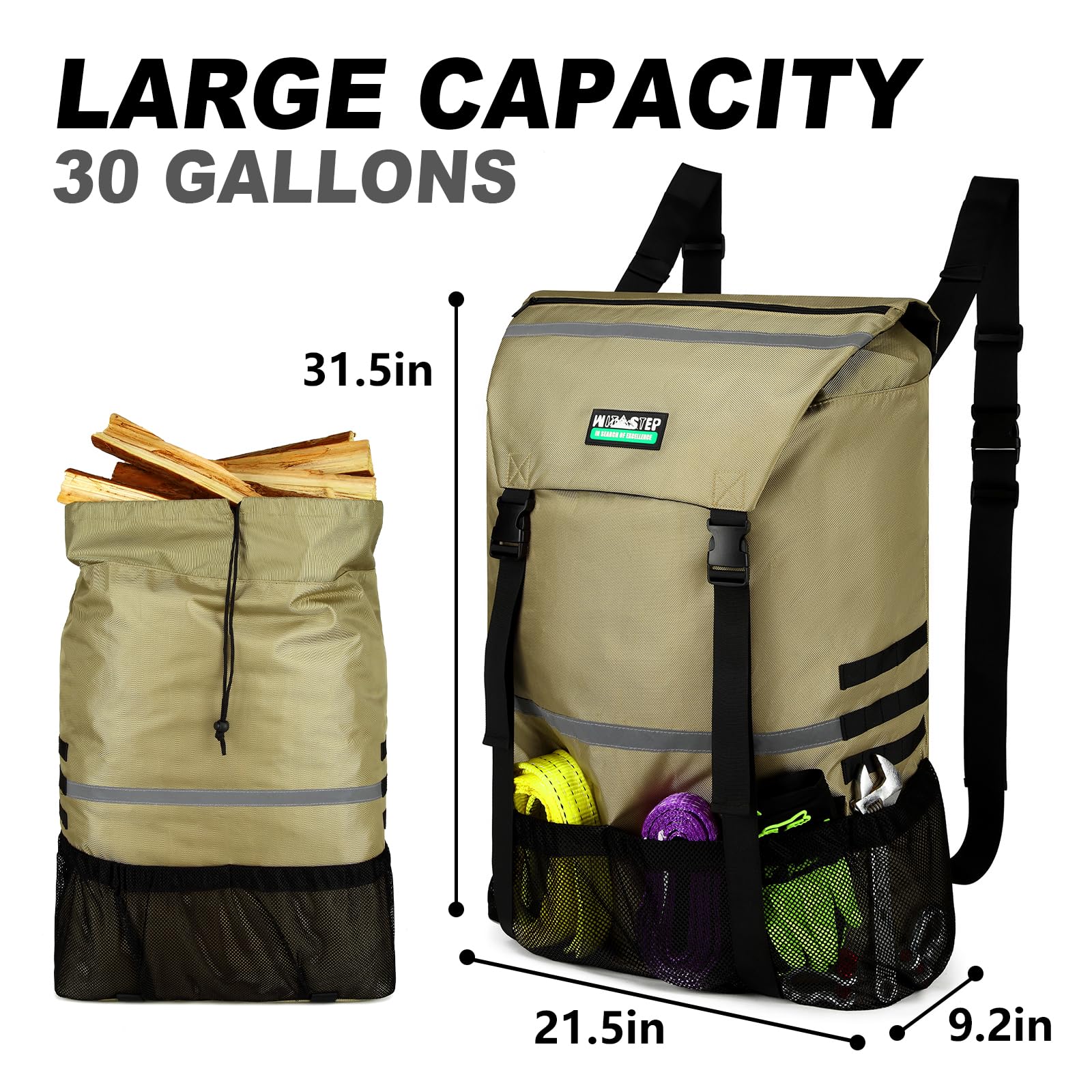 WITSTEP bag with exterior mesh pockets for camping tools and rescue gear within reach