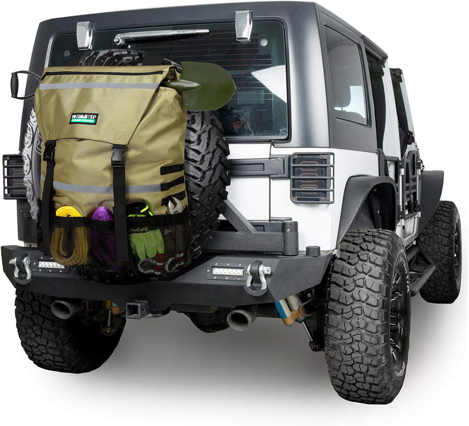 WITSTEP spare tire trash bag installed on a vehicle for organized journeys