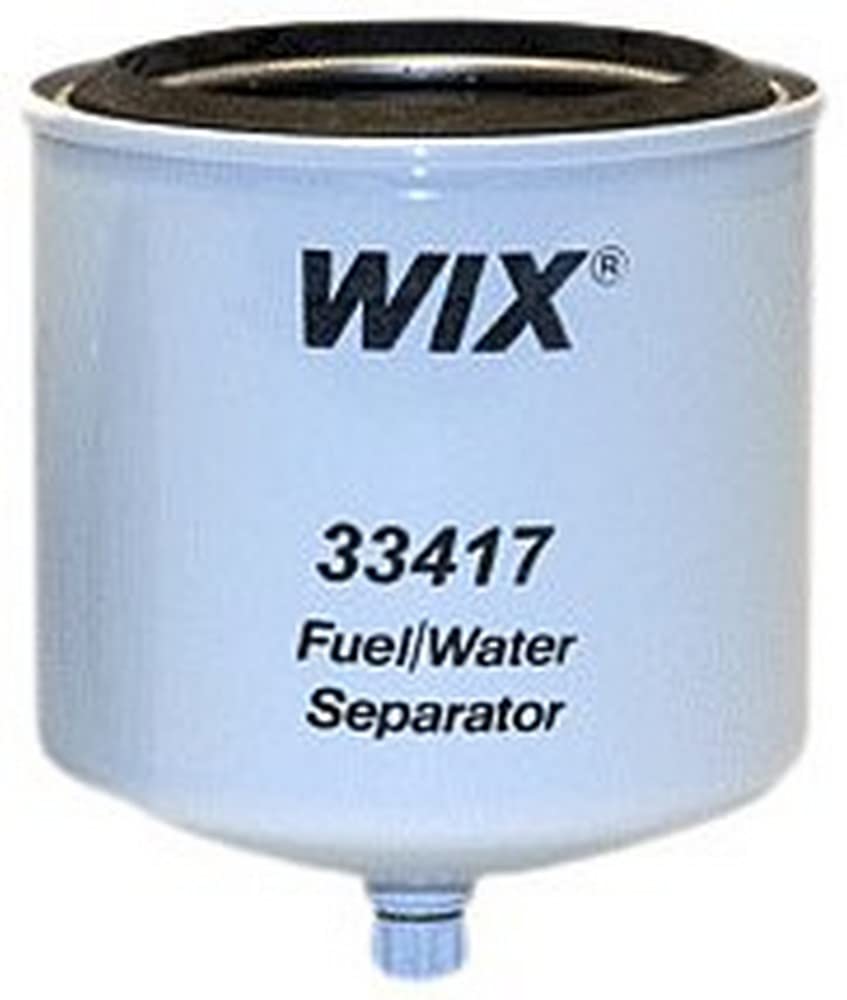 WIX 33417 heavy-duty spin-on fuel water separator is shown in use, protecting fuel quality.
