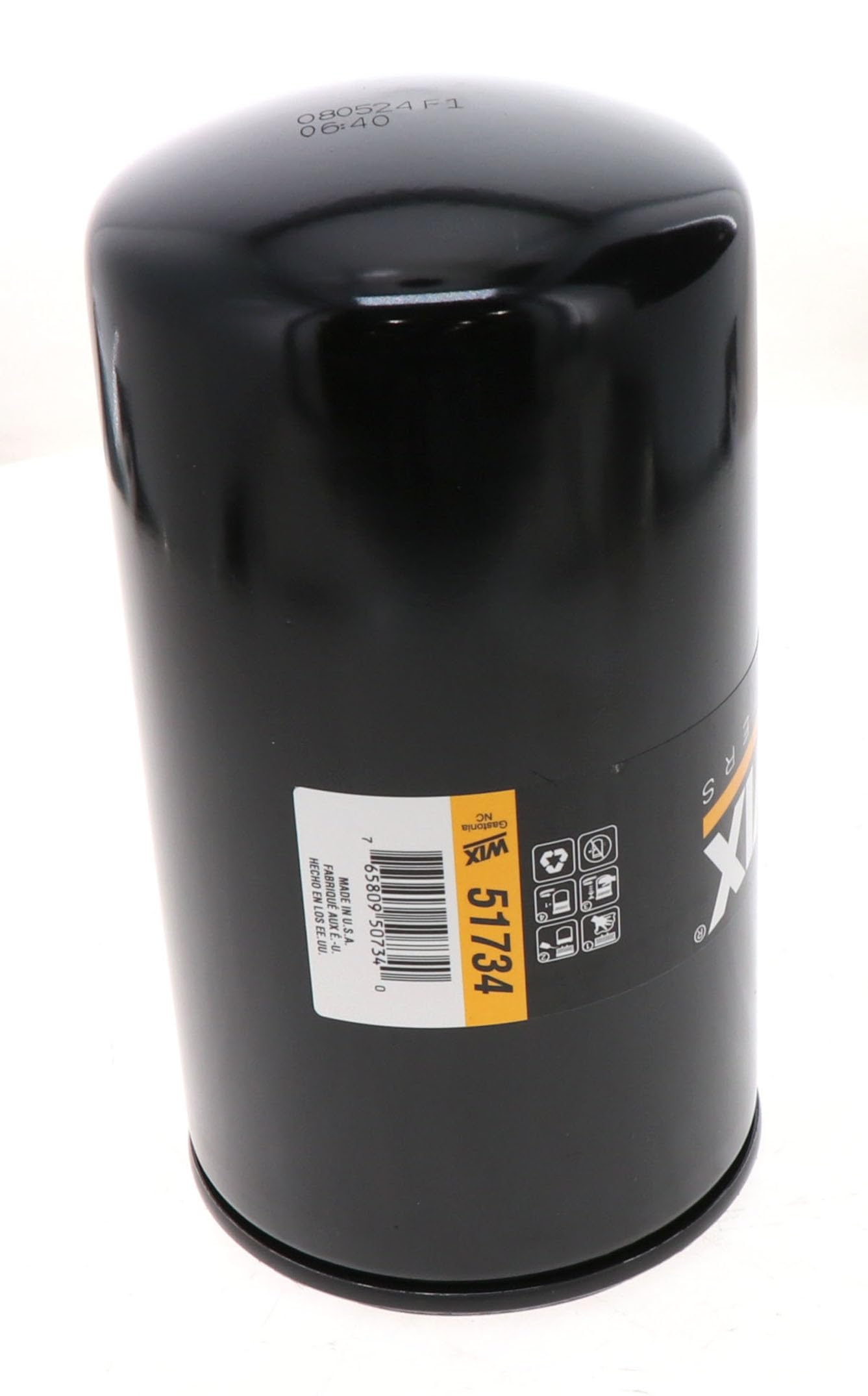 WIX 51734 oil filter side view highlights compact, durable design for easy installation.