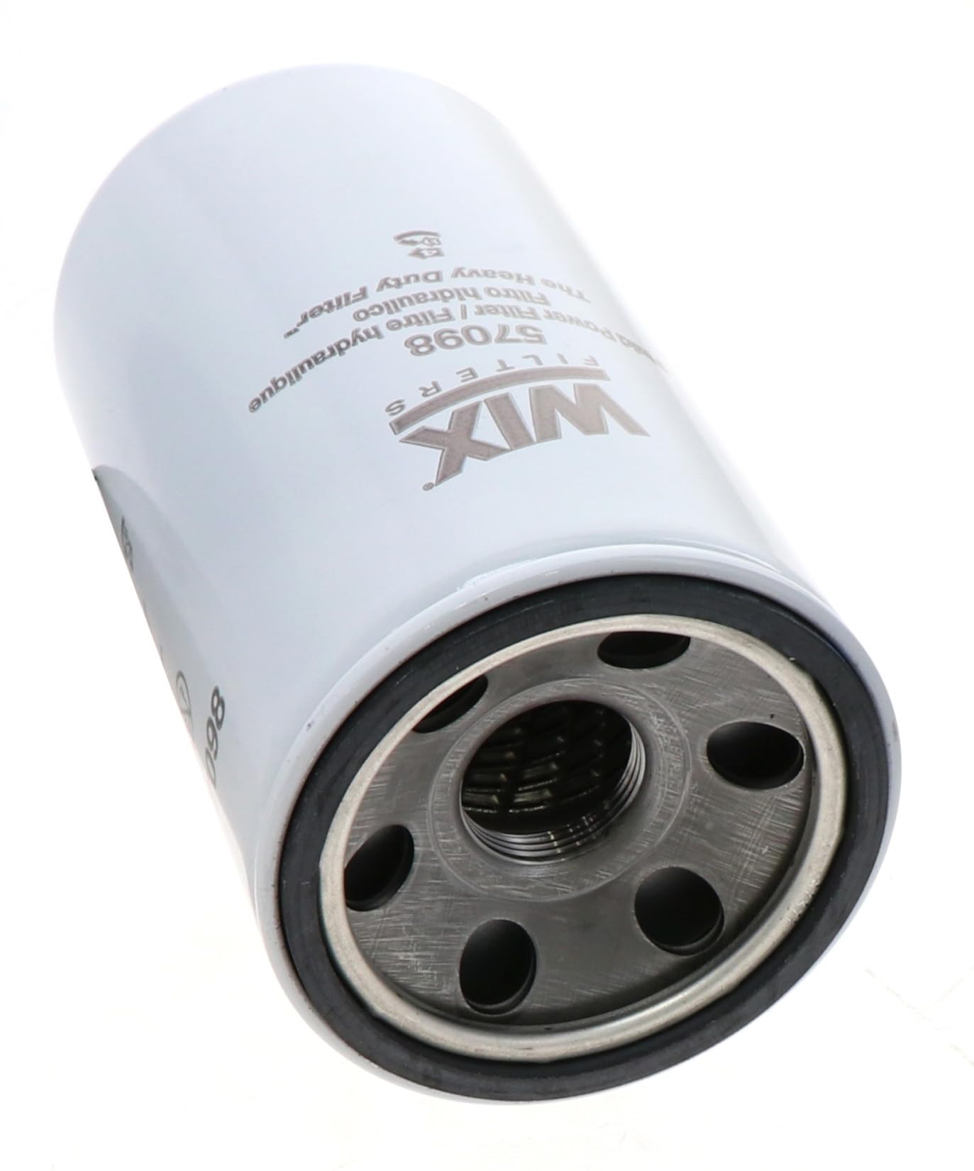 WIX 57098 heavy duty spin-on hydraulic filter front view highlighting rugged filtration