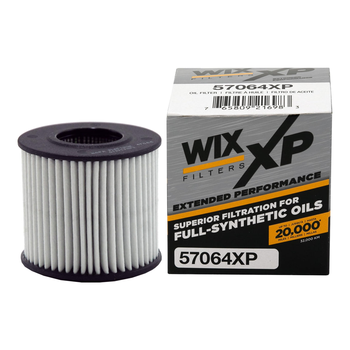WIX XP oil filter close-up highlights synthetic-media filtration for extreme driving.