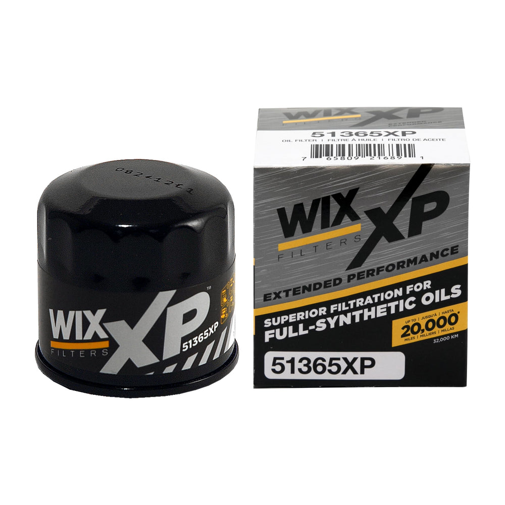 WIX XP oil filter with synthetic-media element, highlighting filtration performance.