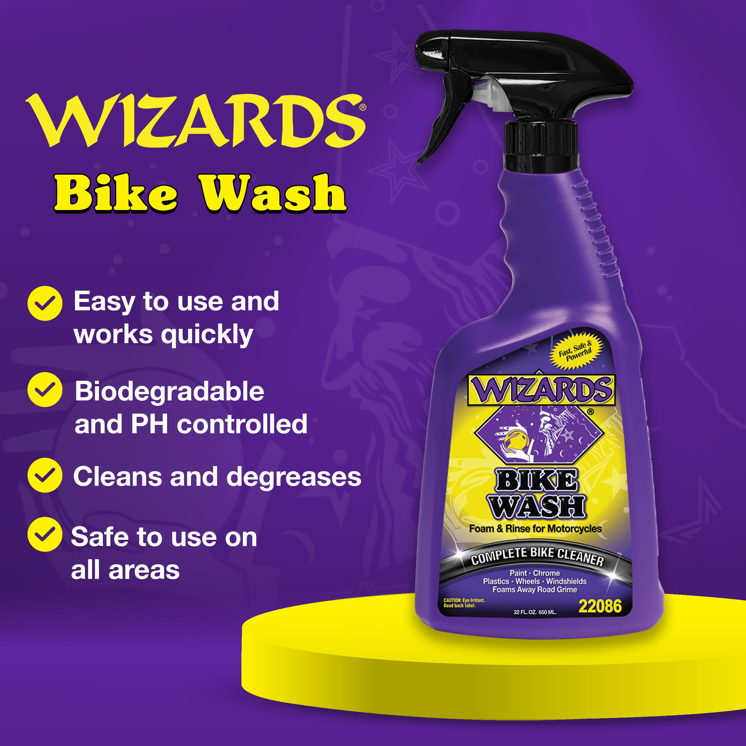 Wizards Bike Wash foaming action lifts grime without scrubbing.