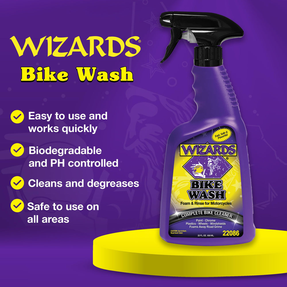 Wizards Bike Wash foaming action lifts grime without scrubbing.