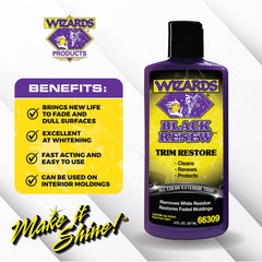 Wizards Black Renew cleans wax residue from exterior trim.