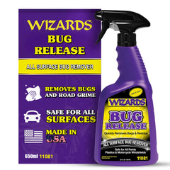 Wizards Bug Release bottle ready for safe bug residue removal on vehicles