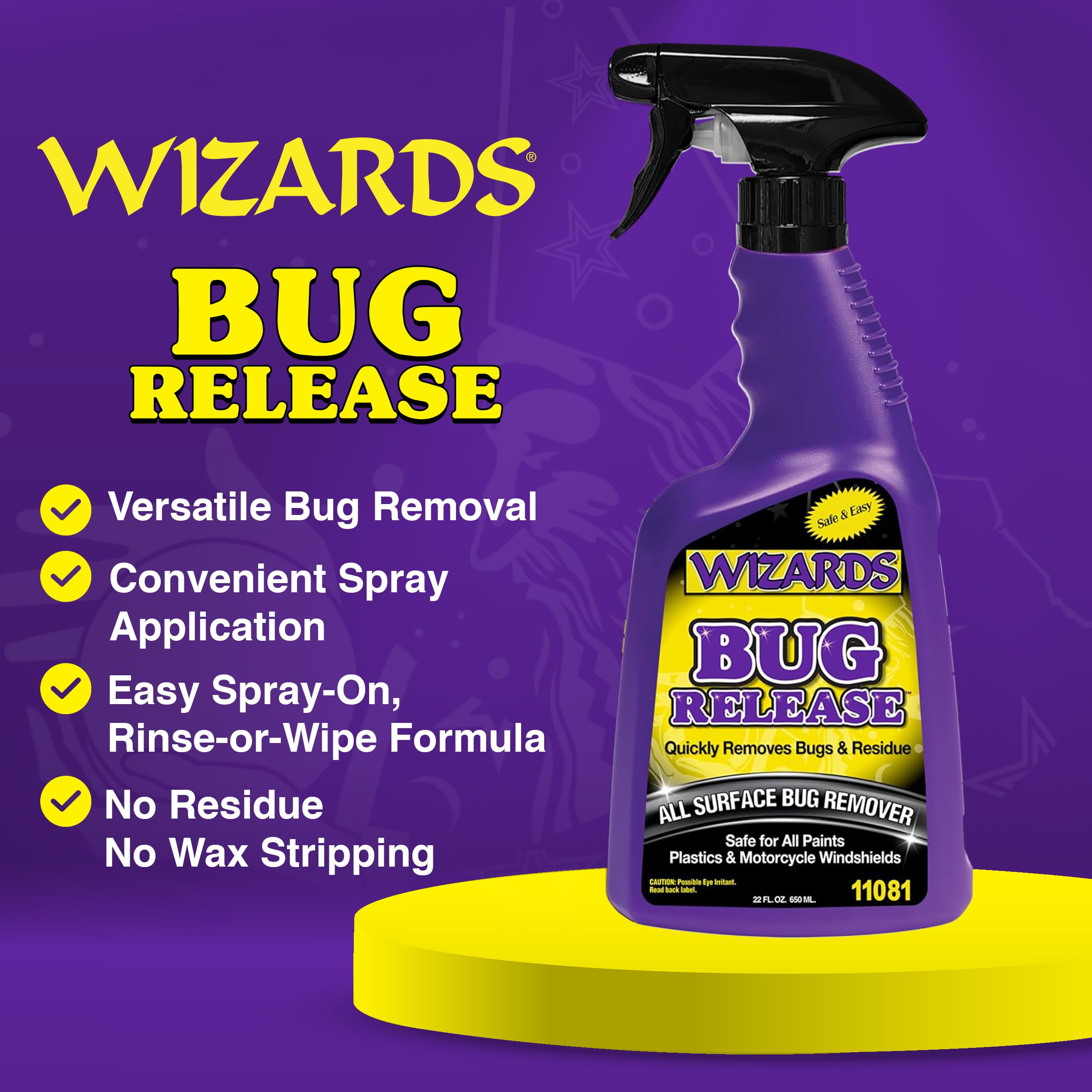 Wizards Bug Release spray in action softens bug residue for easy washing