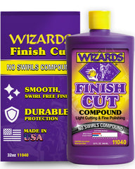 Wizards Finish Cut Compound bottle for showroom-ready polish and easy application.