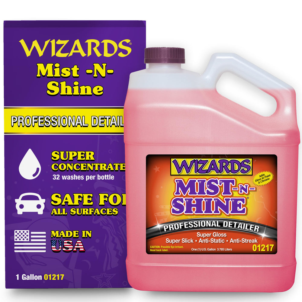 Wizards Mist-N-Shine bottle pour enables quick, mess-free application and surface shine.