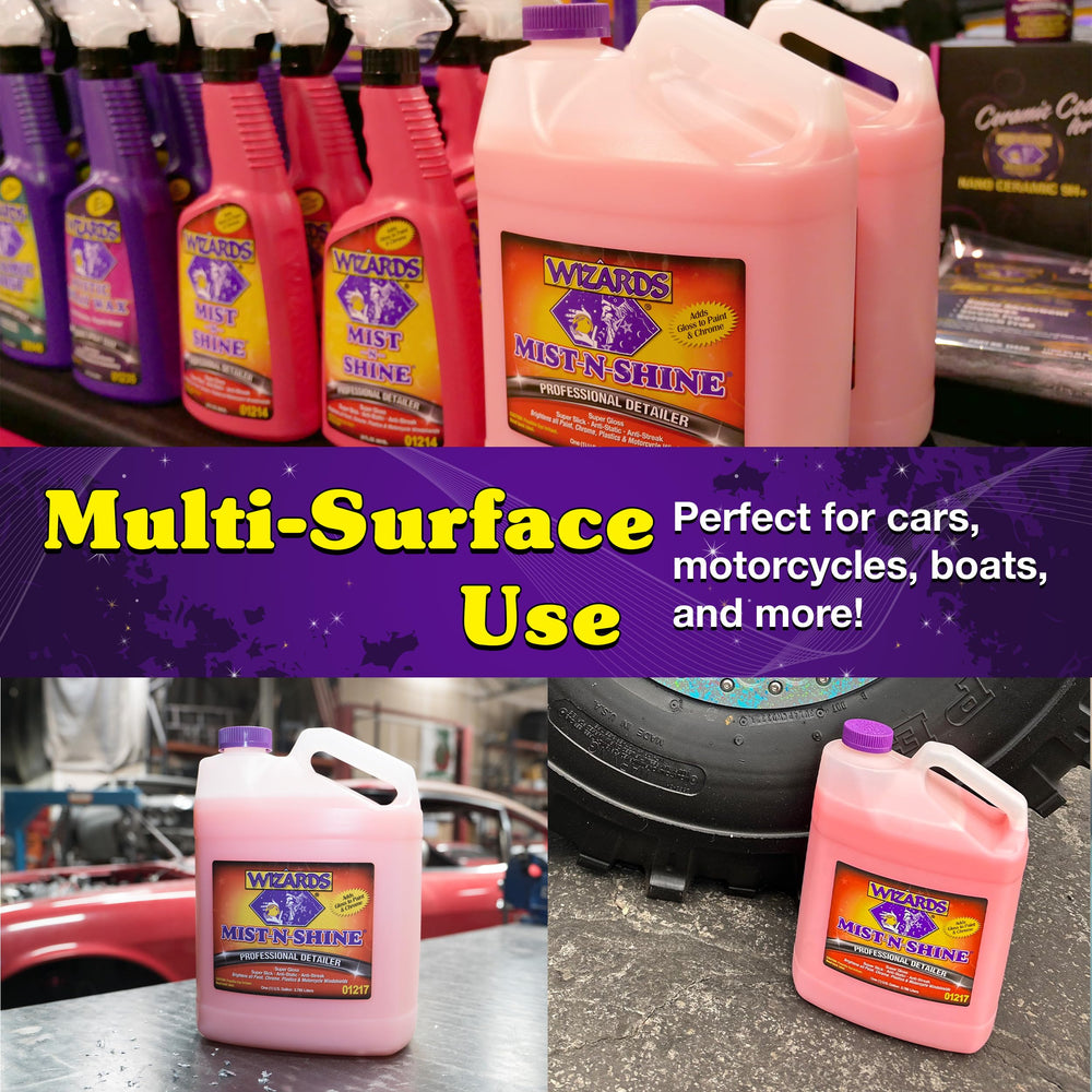 Wizards Mist-N-Shine chrome shine delivers showroom-like luster without scratches.