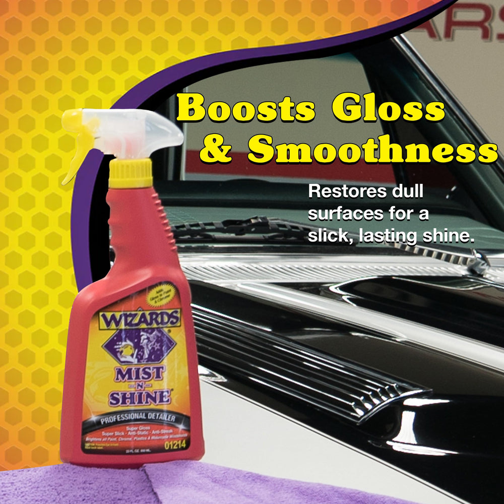 Mist-N-Shine on plastics clarifies surfaces and enhances clarity.