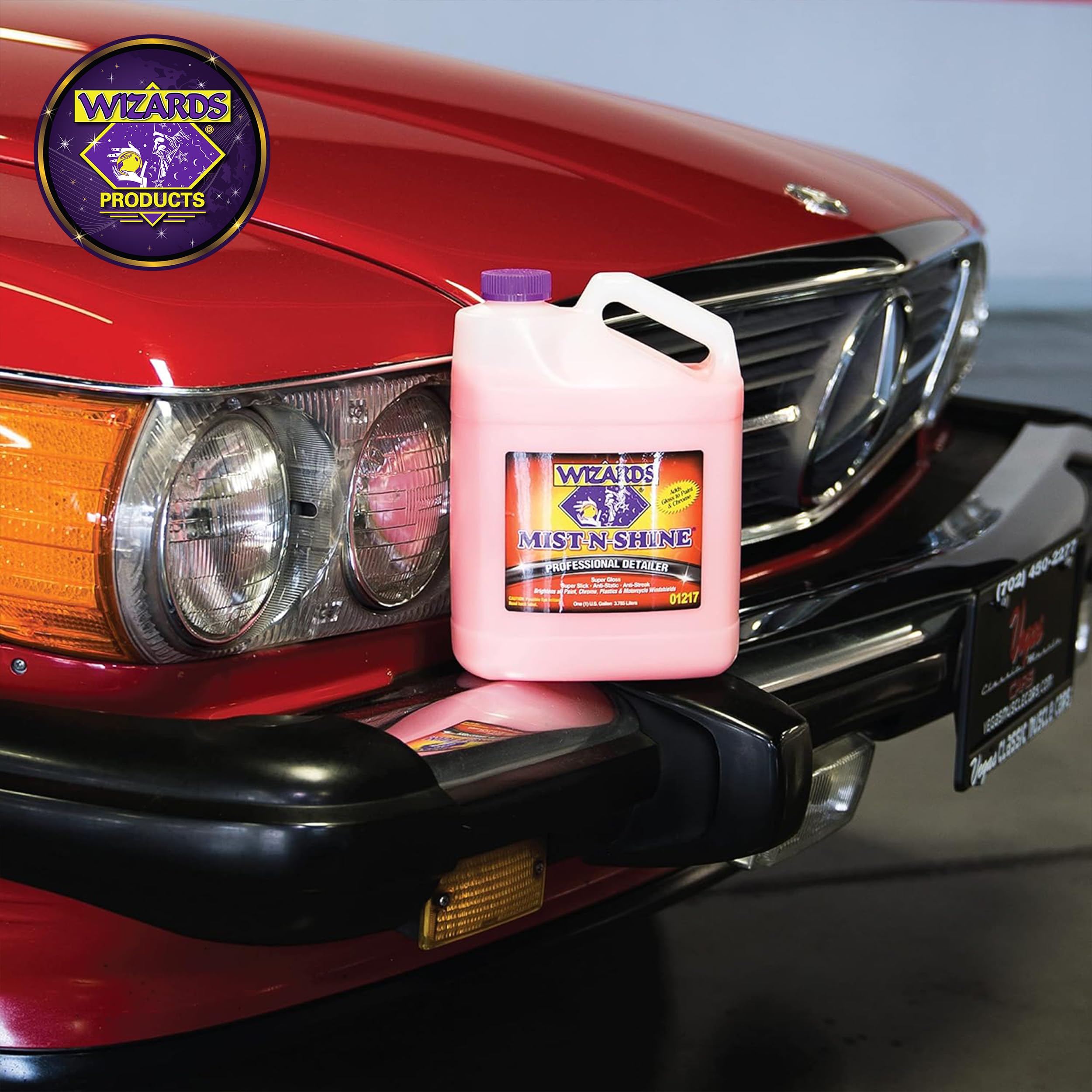 Wizards Mist-N-Shine gallon-refill packaging highlights sustainability and value.