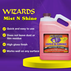 Wizards Mist-N-Shine spray-on glass handles streak-free cleaning with ease.