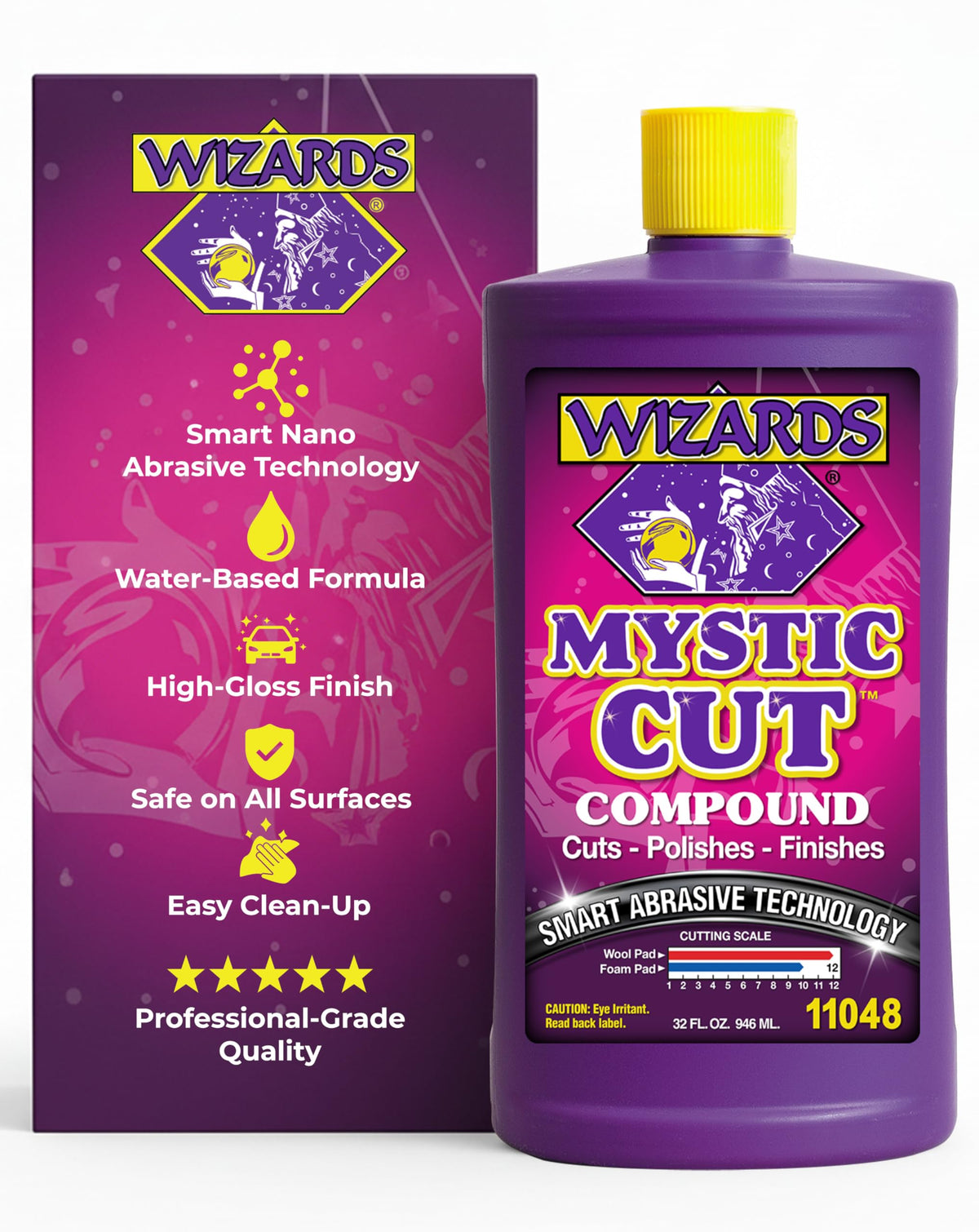 Wizards Mystic Cut bottle front for scratch removal and swirl correction.