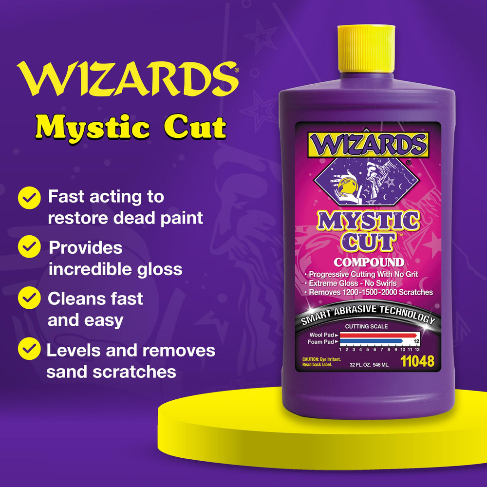 Wizards Mystic Cut label close-up highlighting water-based formula.