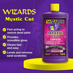 Wizards Mystic Cut label close-up highlighting water-based formula.