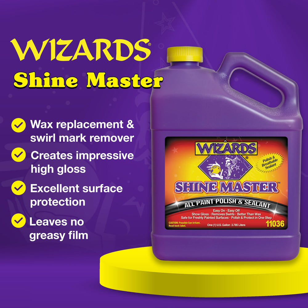 Wizards Shine Master Polish and Sealant applied on car surface for a high-gloss finish