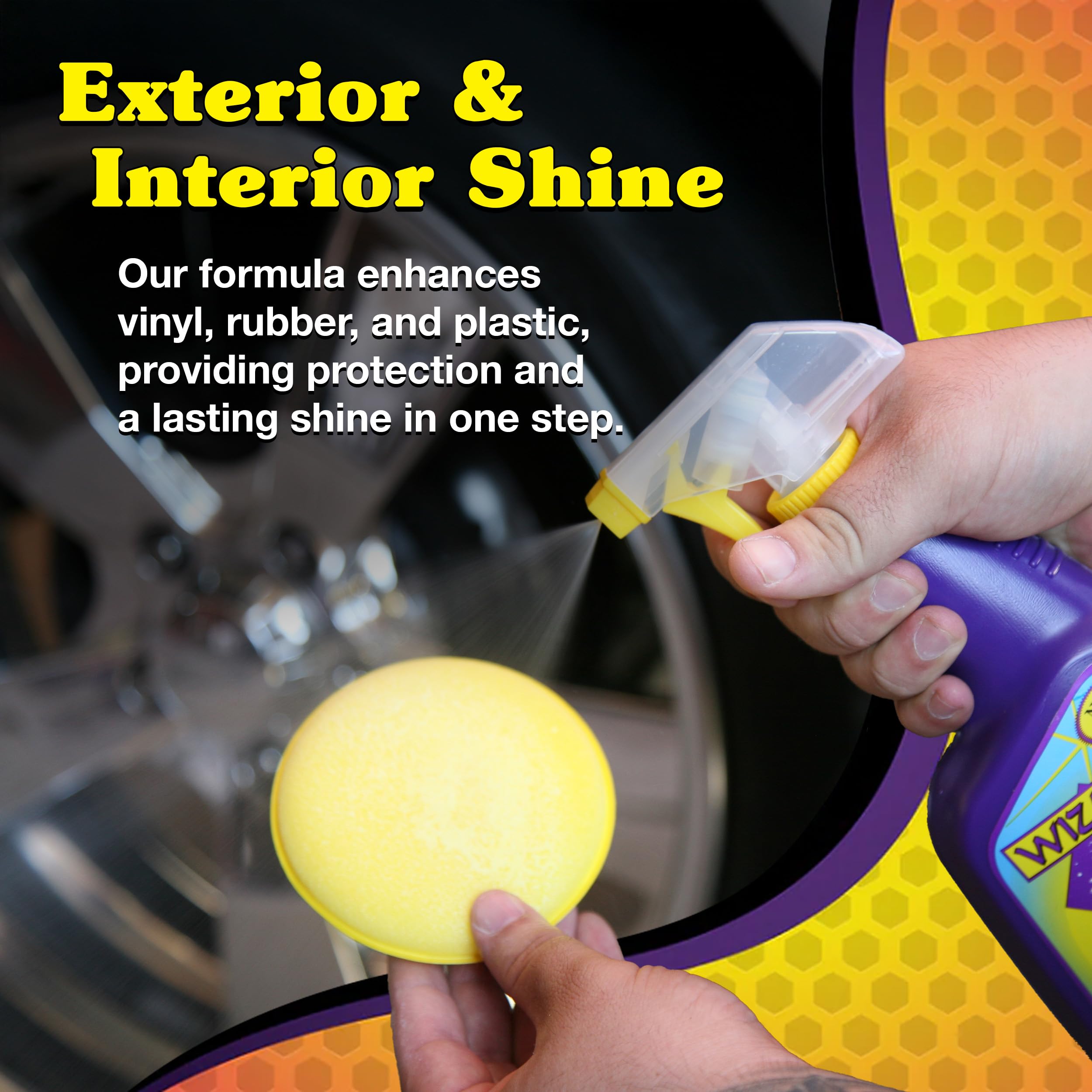 Wizards Tire and Wheel Vinyl Shine tire before-after highlighting enhanced shine.