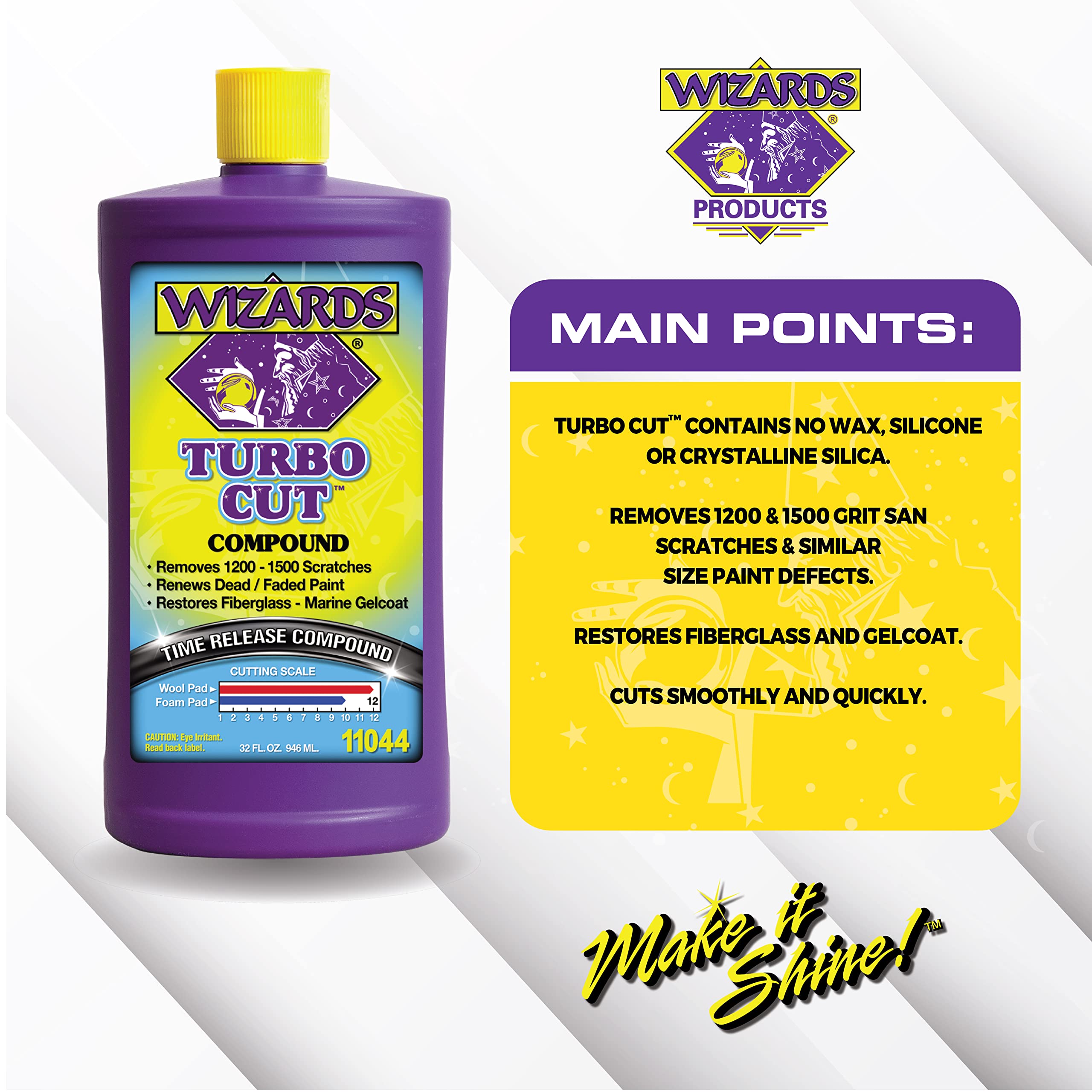 Wizards Turbo Cut high gloss finish enhances shine without added wax.