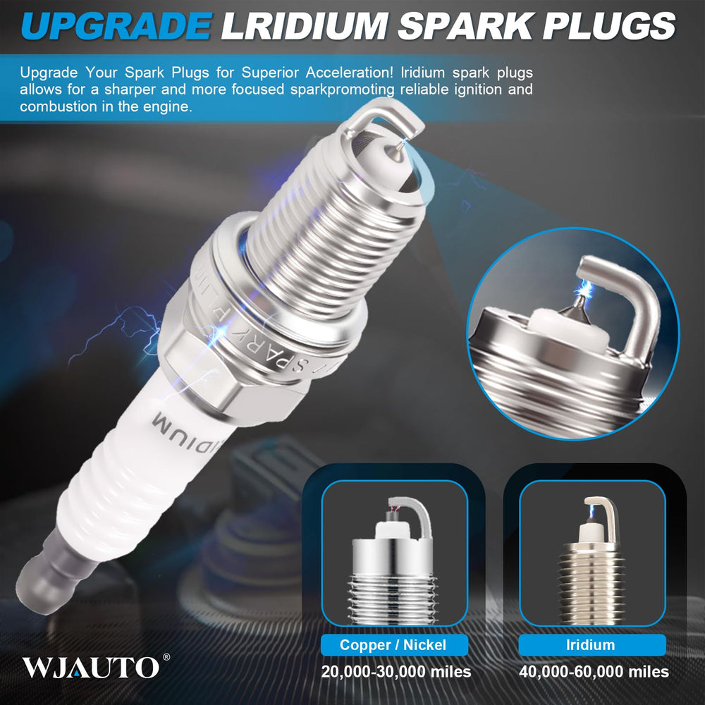 WJAUTO iridium spark plugs closeup electrodes highlights fine iridium tip for fast ignition