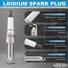 WJAUTO iridium spark plugs center electrode closeup emphasizing fast ignition potential