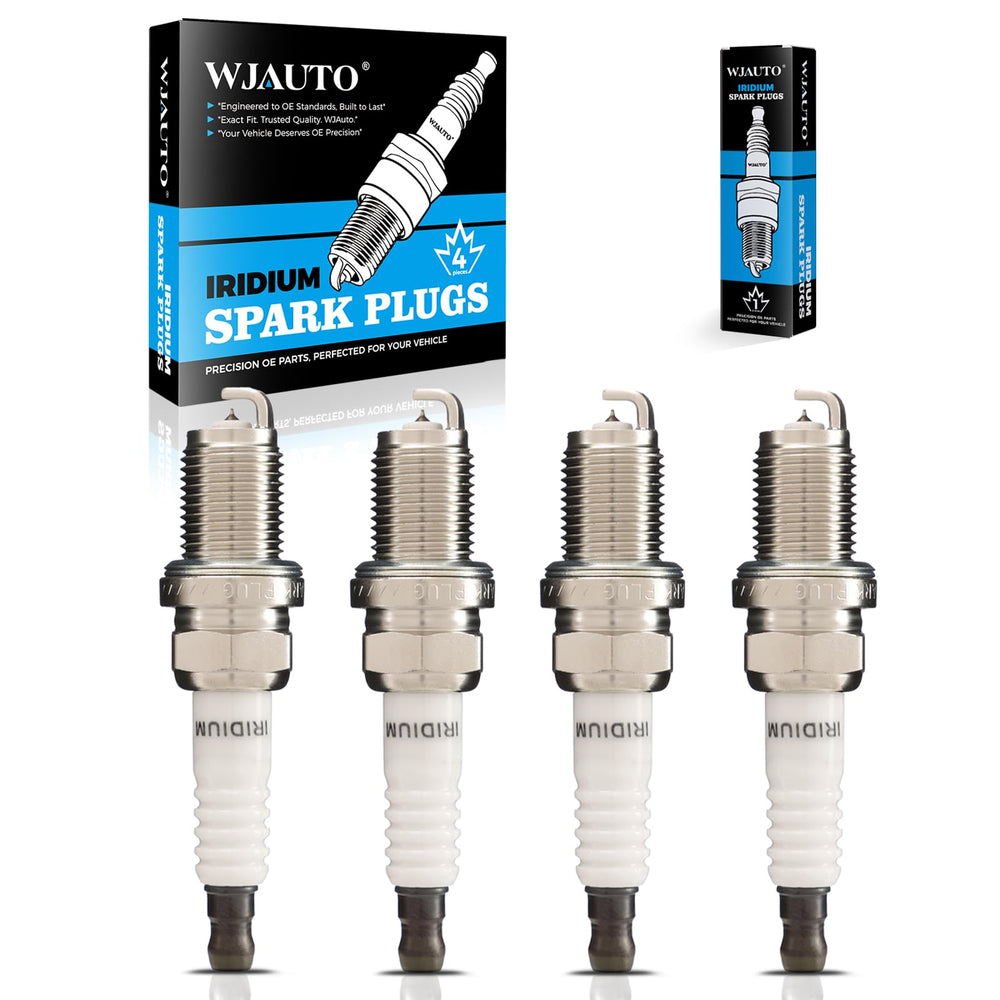 WJAUTO iridium 4-pack spark plugs front view, ready for installation.