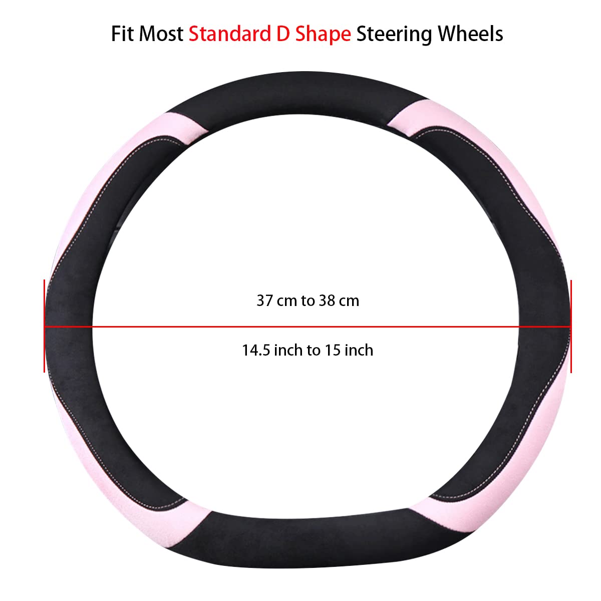 WJMZ pink steering wheel cover complements interior with warm, inviting color.