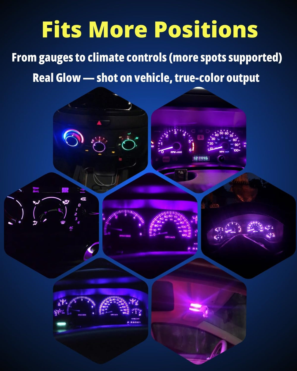 WLJH 74 LED dash lights in-dashboard illumination highlighting gauges