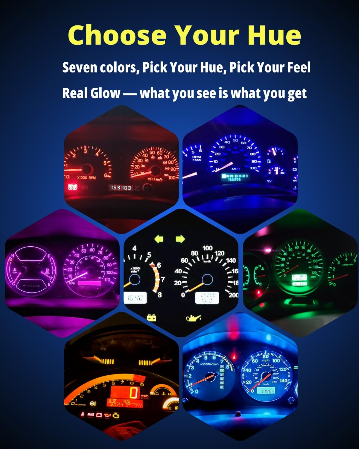 WLJH 74 LED radio dial light in dashboard with purple color
