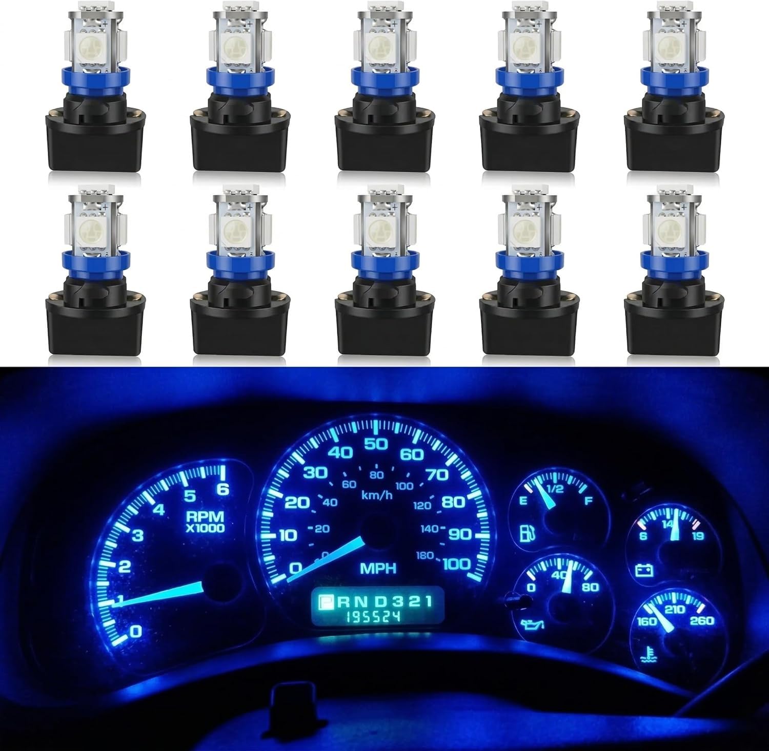 WLJH T10 LED bulbs brighten the instrument cluster for easy visibility.