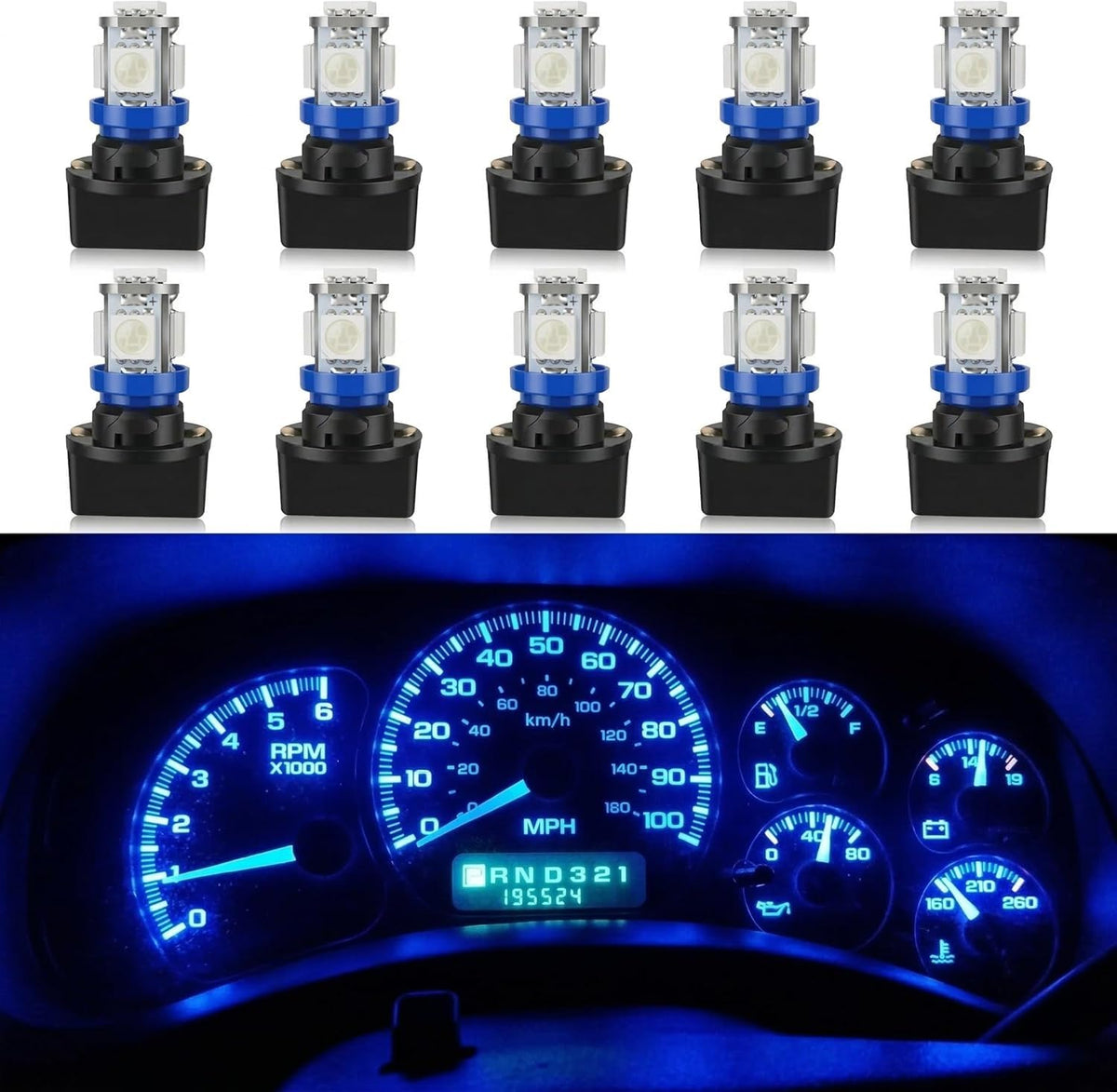 WLJH T10 LED bulbs brighten the instrument cluster for easy visibility.