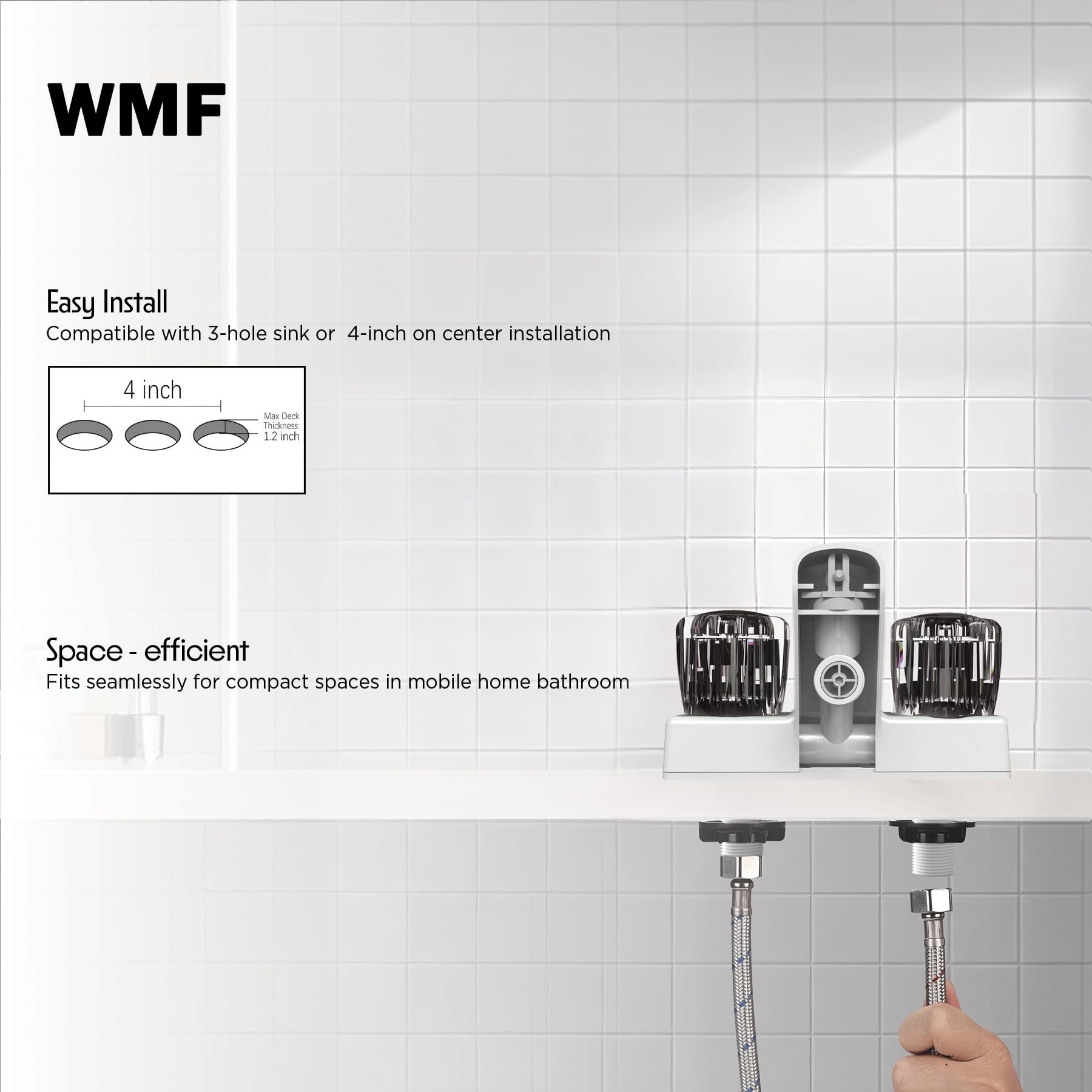 WMF 4-inch on-center installation fits 2-hole sinks in trailers
