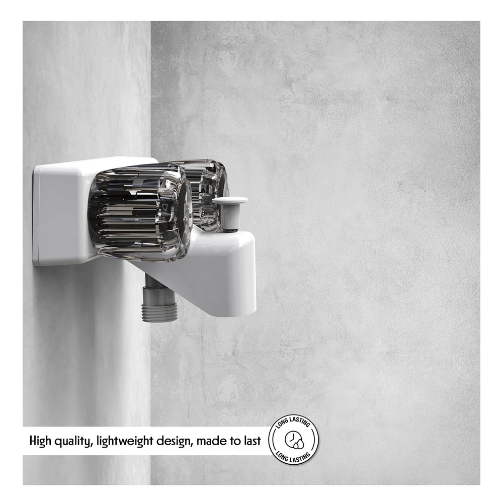 WMF faucet with elegant compact design and smoky double handles to save camper space