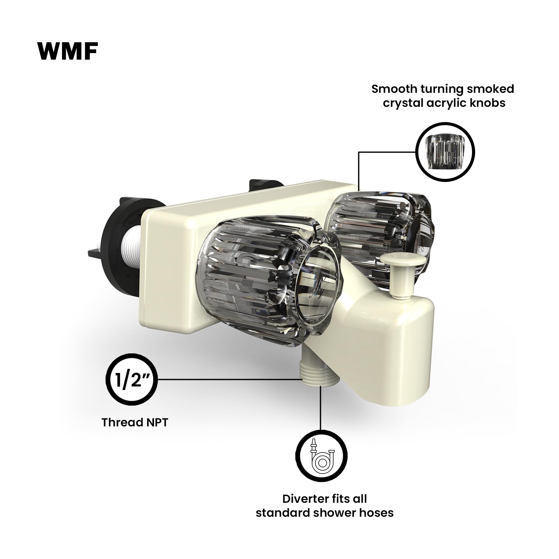 WMF RV tub and shower faucet with double smoke handles for precise control